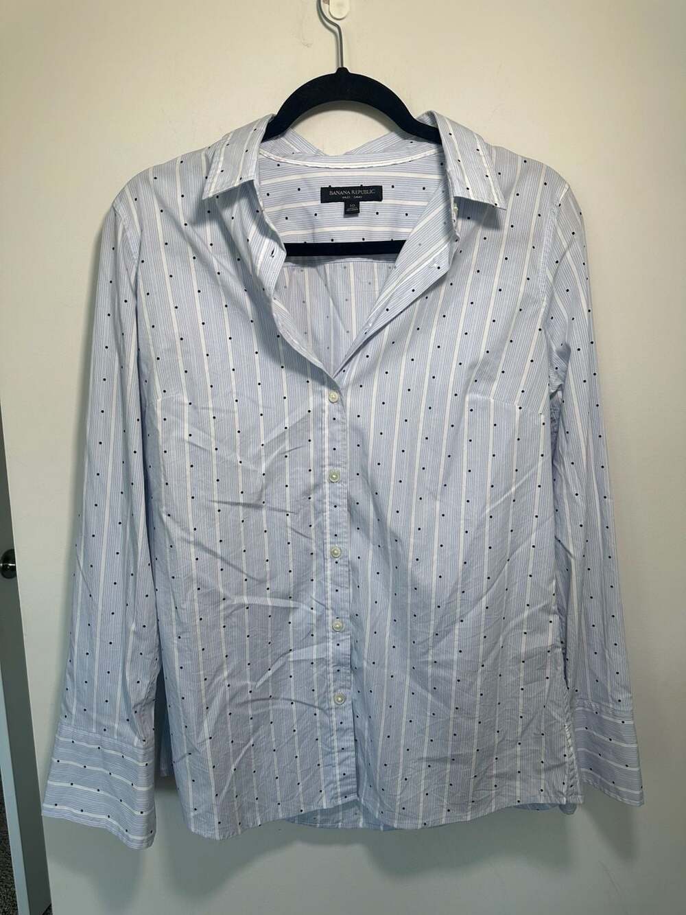 Banana Republic Riley Shirt Size 10 Blue White Striped Polka Dot Long